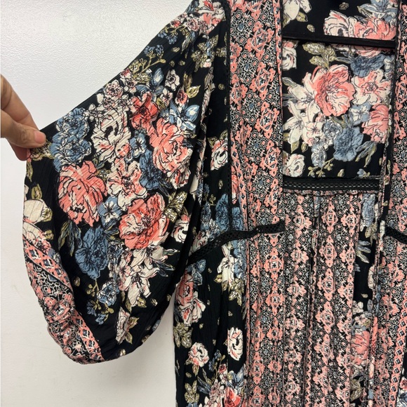 Angie Black Floral Long Kimono Robe Open Front Duster 1X Resort Boho Beach Z - Picture 3 of 7